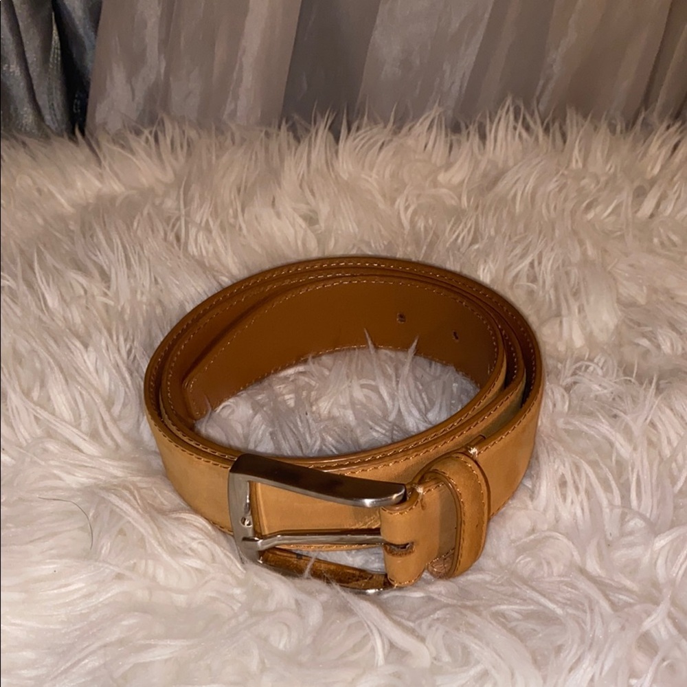 Ground Mind Tan Leather Belt with Silver Buckle